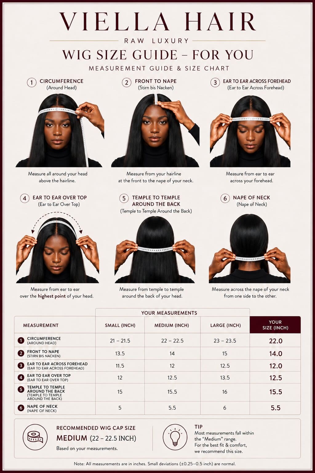 Cap Size Guide Viella Hair